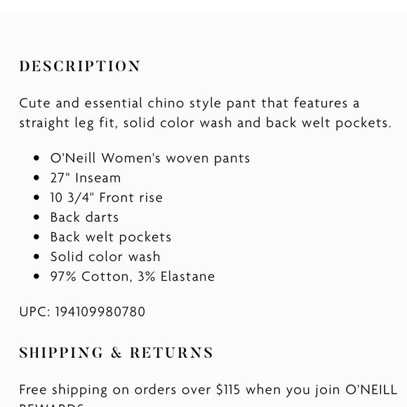 O’Neill Heather Chino Pant - Picture 3 of 11